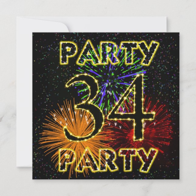 34th birthday party invitation with fireworks (Front)