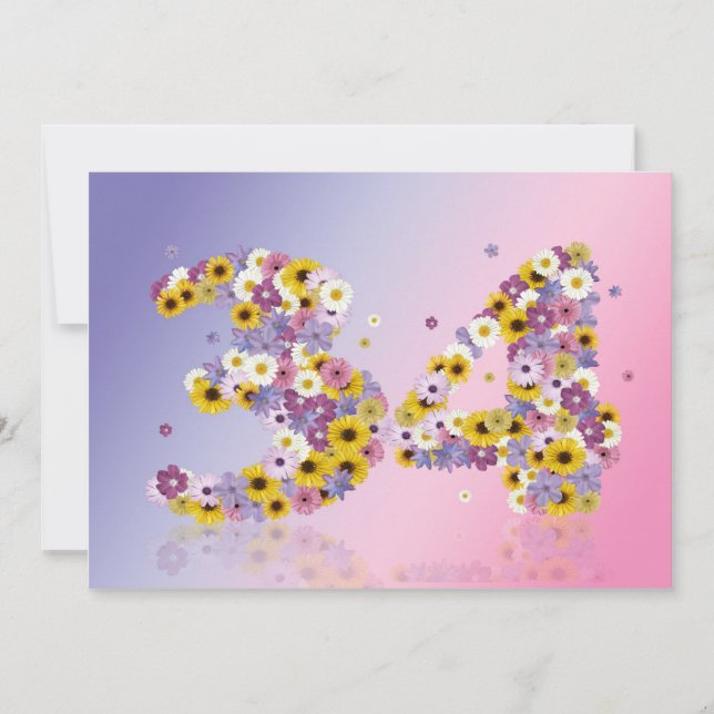 34th Birthday party, with flowered letters Invitation (Front)