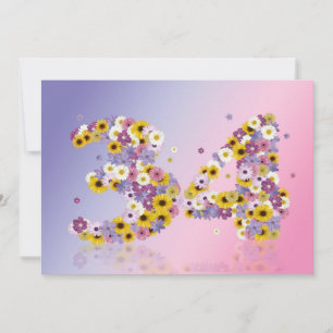 34th Birthday party, with flowered letters Invitation