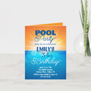 34th birthday pool party invitation