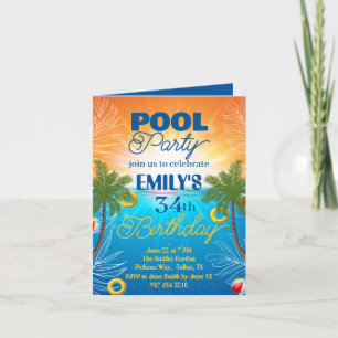 34th birthday pool party invitation