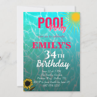 34th birthday pool party invitation