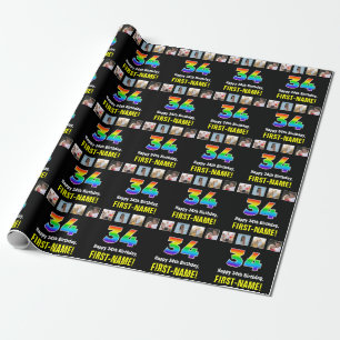 34th Birthday: Rainbow “34“; Custom Photos & Name Wrapping Paper