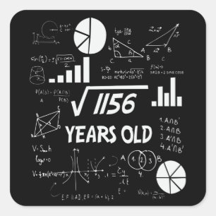 34th Birthday Square Root Math 34 Years Old Bday Square Sticker