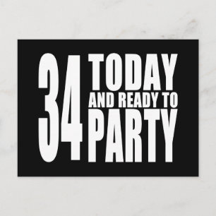 34th Birthdays Parties : 34 Today & Ready to Party Invitation Postcard