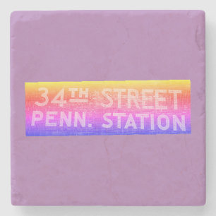 34th Street New York, NY Tile Train Station Sign Stone Coaster