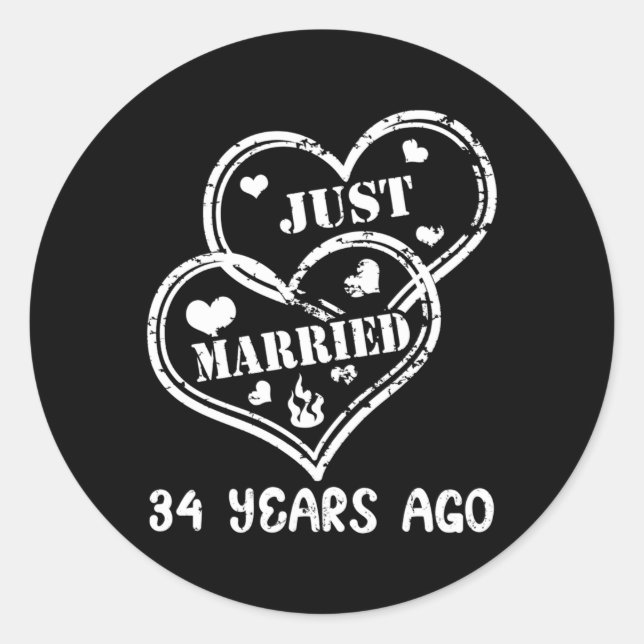 34Th Wedding Anniversary Just Married 34 Years Ago Classic Round Sticker (Front)