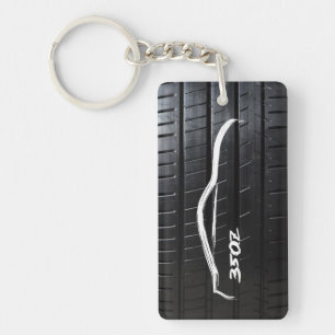 350Z White Brushstroke on tire tread Keychain