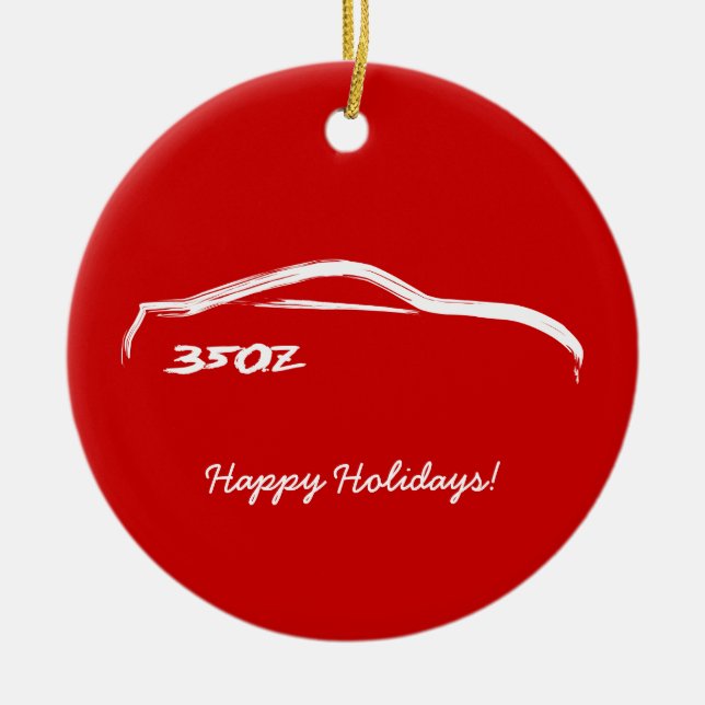 350Z White Silhouette with Red Background Ceramic Ornament (Front)