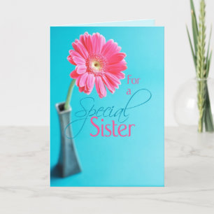 3548 Sister Valentine's Day Pink Daisy Blue Holiday Card
