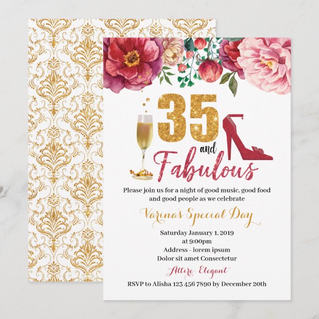 35 and Fabulous Birthday Invitation for Women (Front/Back)