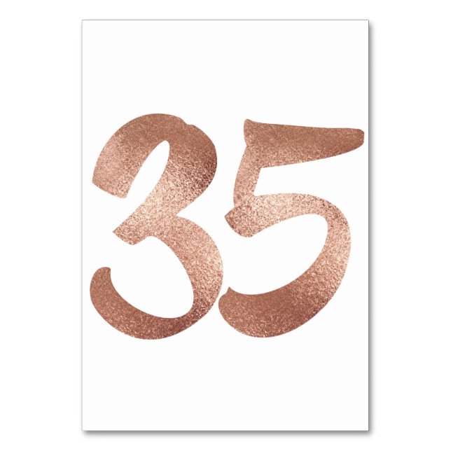 35 Table  Number White Metallic Pink Rose Gold Table Number (Back)