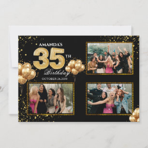 35 th Birthday Gold Silver Black Balloons Invitation