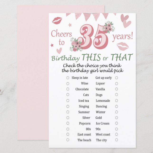 35 th Birthday This or That Game (Front/Back)