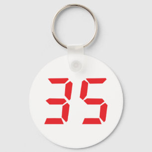 35 thirty-five red alarm clock digital numbr keychain