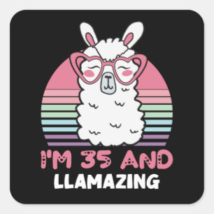 35 Year Old Bday Llamazing 35th Birthday Llama Square Sticker