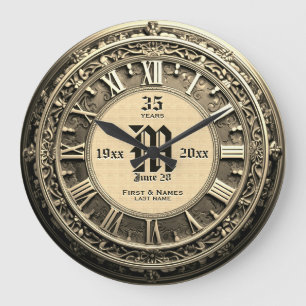 35 Year Vintage Look Wedding Anniversary Large Clock