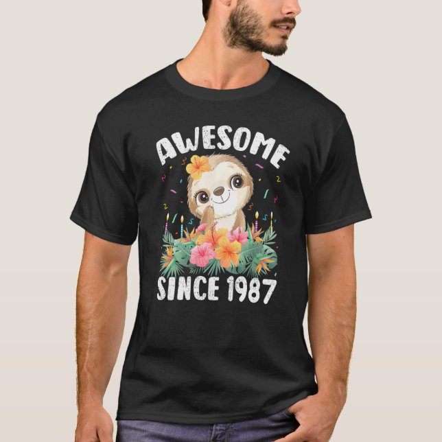 35 Years Old Sloth Lover Awesome Since 1987 35th B T-Shirt (Front)