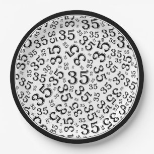 35 Years Random Number Pattern Black/White Paper Plate