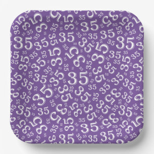 35 Years Random Number Pattern Purple/White Paper Plate