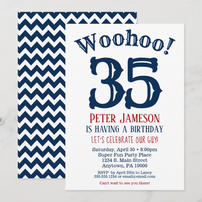 35e anniversaire Invitation Mens Marine Bleu (Devant / Derrière)