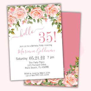 35e anniversaire Invitations Pink Floral Modern Pa
