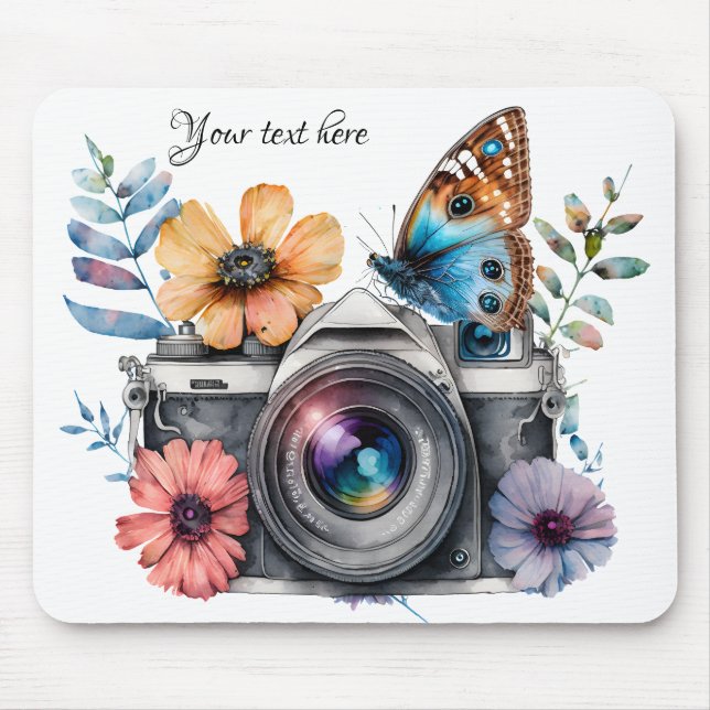 35mm Camera with flowers and butterfly Mouse Pad (Front)