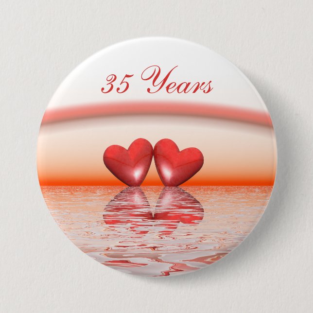 35th Anniversary Coral Hearts 3 Inch Round Button (Front)