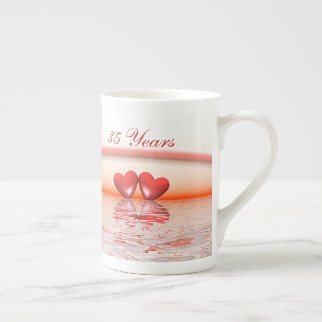 35th Anniversary Coral Hearts Bone China Mug (Right)