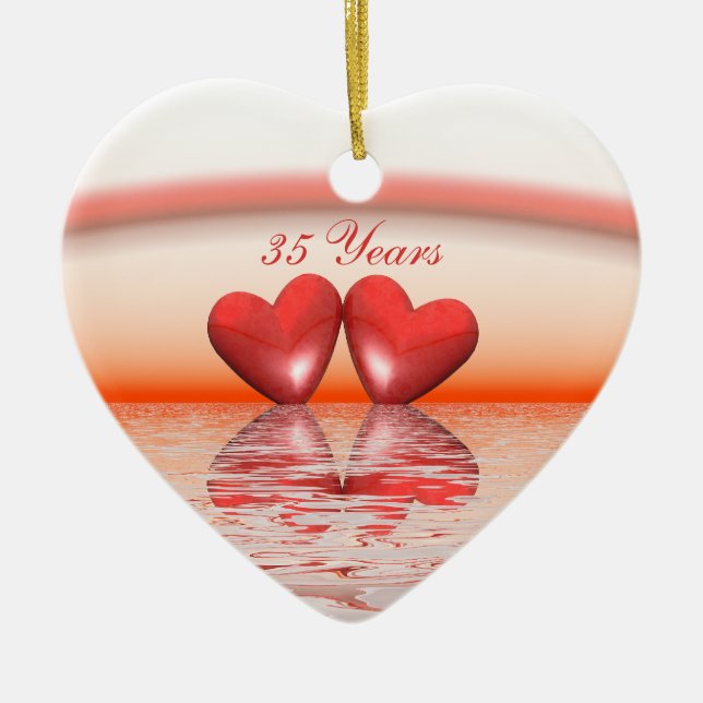 35th Anniversary Coral Hearts Ceramic Ornament (Front)