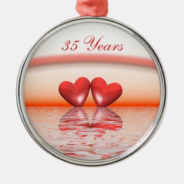 35th Anniversary Coral Hearts Metal Ornament (Front)