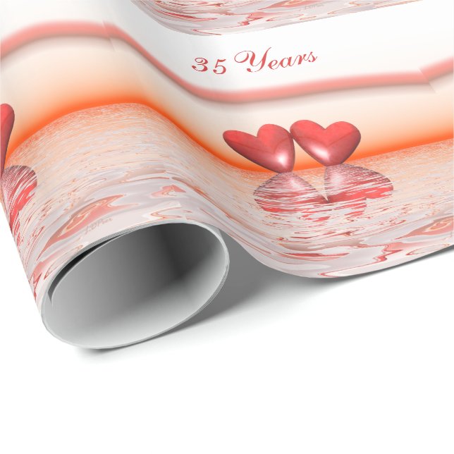 35th Anniversary Coral Hearts Wrapping Paper (Roll Corner)