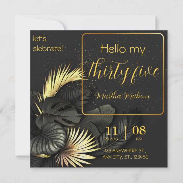 35th anniversary. Elegant birthday Invitation.  (Front)