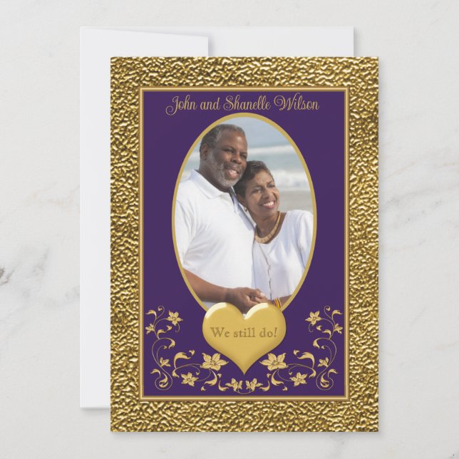 35th Anniversary, Gold Heart Invitation - Purple (Front)
