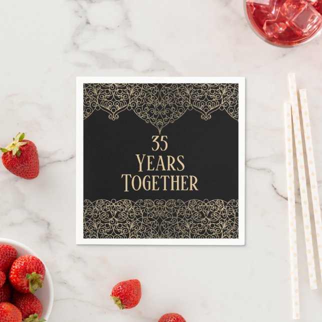 35th Anniversary Gold Lace On Black   Napkin (Insitu)