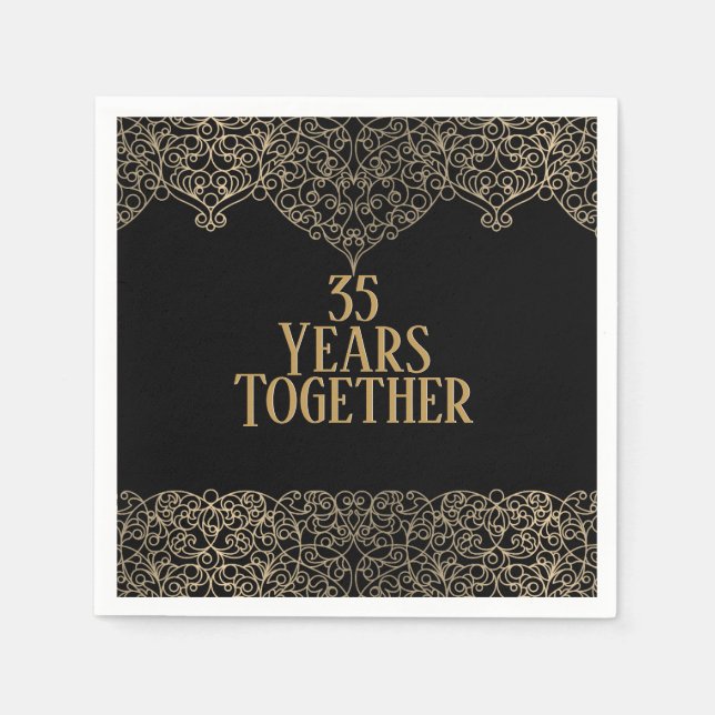 35th Anniversary Gold Lace On Black Napkins (Front)