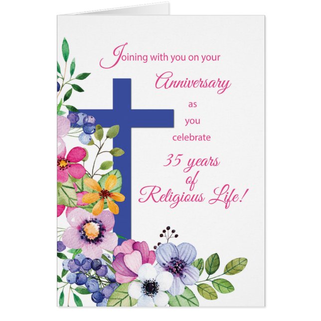 35th Anniversary Nun Religious Life Cross, Flowers (Front)
