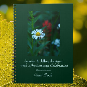 35th Anniversary Party Guest Book, White Daisy Notebook
