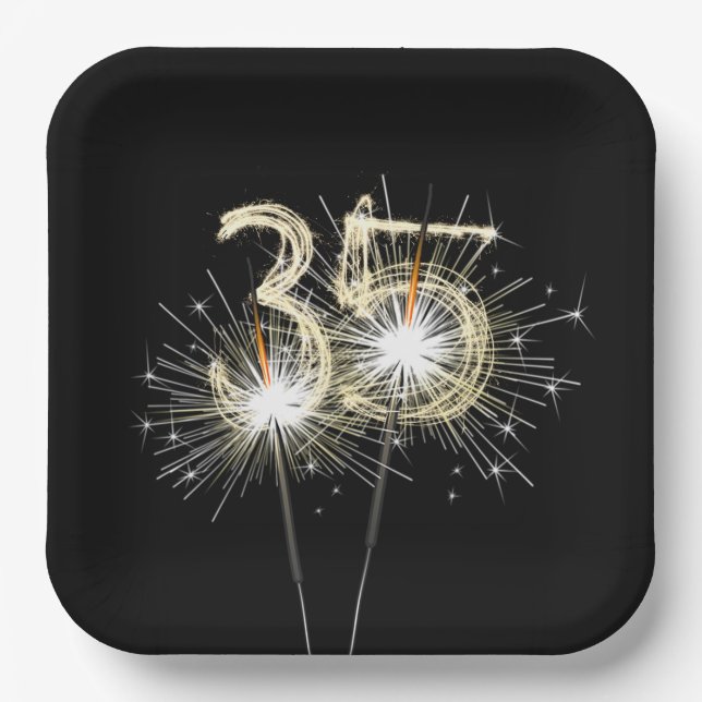 35th Anniversary Party Sparklers on Black   Paper Plate (Front)