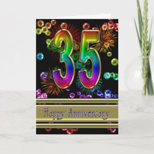 35th anniversary with fireworks and bubbles card