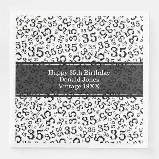 35th Birthday Age Number Pattern Black/White Napkin (Front)