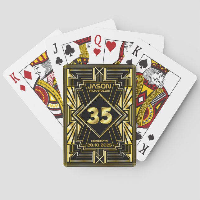 35th Birthday Art Deco Gold Black Great Gatsby Playing Cards (Back)