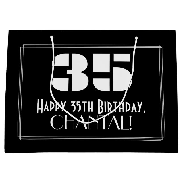 35th Birthday ~ Art Deco Inspired Look "35" + Name Large Gift Bag (Front)