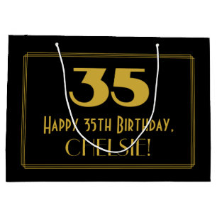 35th Birthday — Art Deco Inspired Look "35" & Name Large Gift Bag