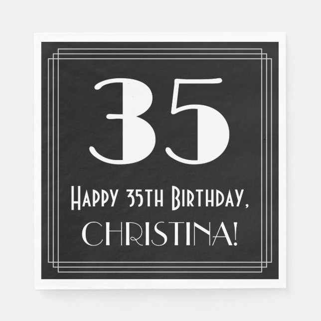 35th Birthday ~ Art Deco Inspired Look "35", Name Napkin (Front)