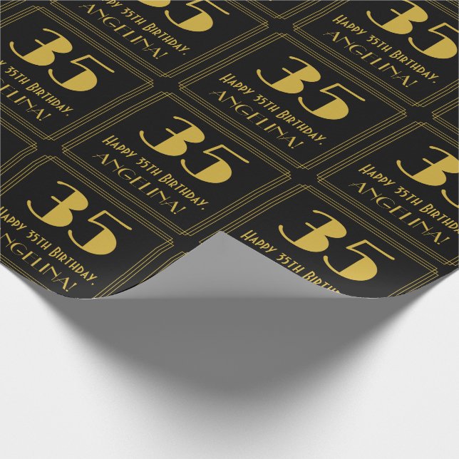 35th Birthday ~ Art Deco Inspired Look "35", Name Wrapping Paper (Corner)