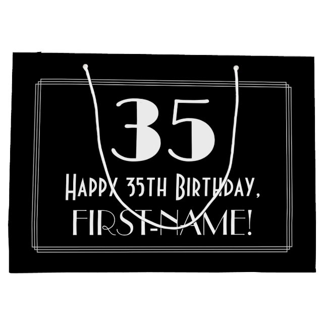 35th Birthday: Art Deco Inspired Style "35", Name Large Gift Bag (Back)