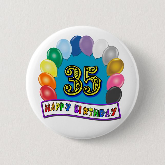 35th Birthday Balloons Design 2 Inch Round Button (Front)