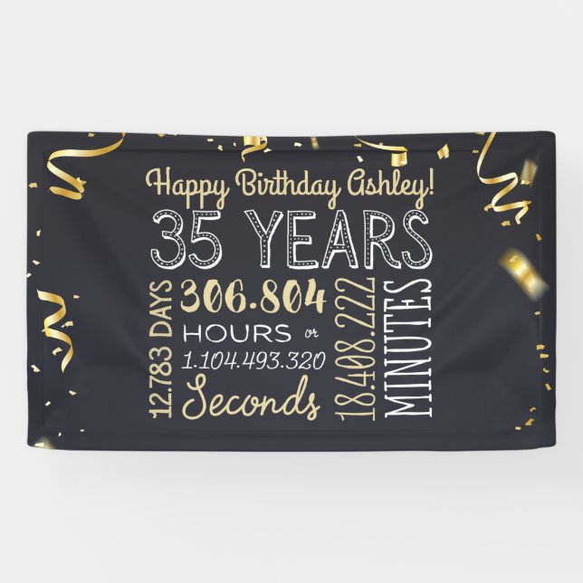 35th Birthday Banner - 35 Years in Hours & Seconds (Horizontal)