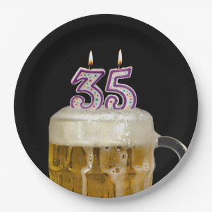 35th Birthday Beer on black Paper Plate